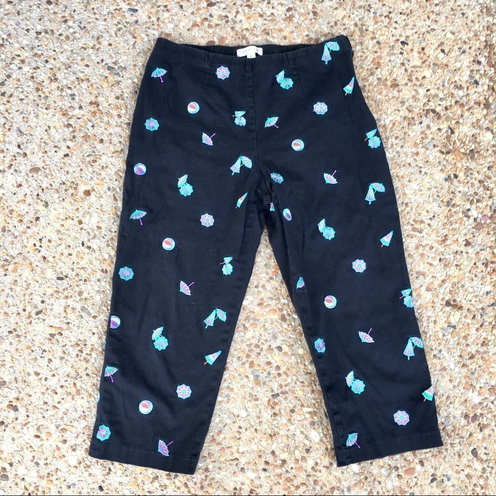 Coldwater Creek Beach Ball Umbrella Black Capris Size 14